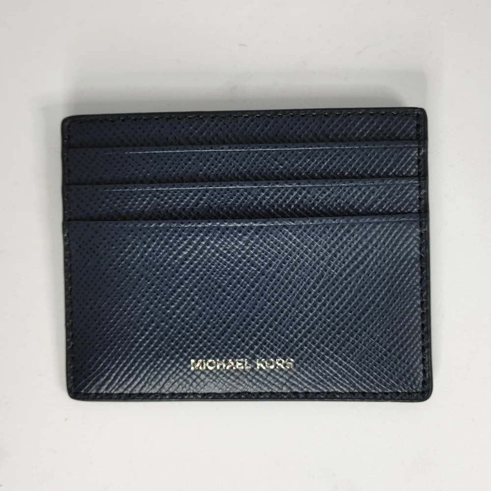 MICHAEL KORS Crossgrain Leather Tall Navy Card Case